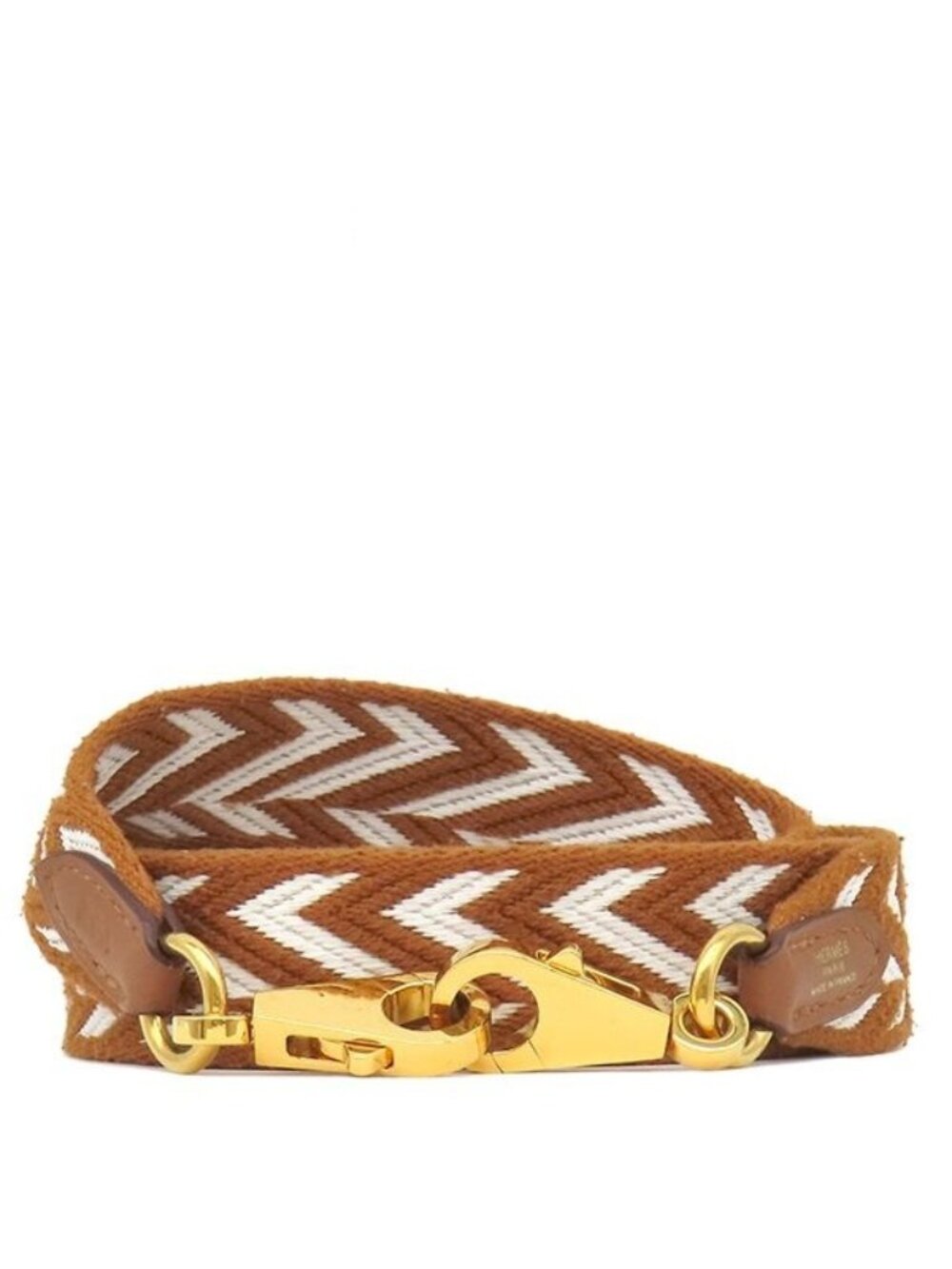 Hermes Shoulder Strap Bandouliere Sangles Zigzag Swift Toile Gold White Silver